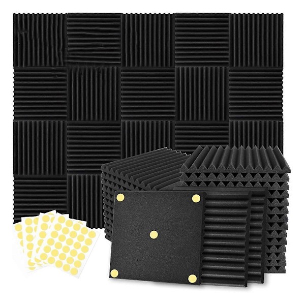 24 Pakke Akustiske Skumplater 1 X 12 X 12 tommer Lydisolerende Støyreduserende Kilepaneler for Hjemmekontor Innspillingsstudio