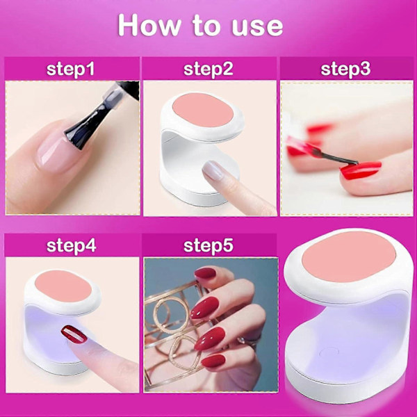 2 st Mini UV Nagellampa, 16W Nagellackstork, Bärbar LED Nagellampa för Gel Nagellack, 30s Snabb