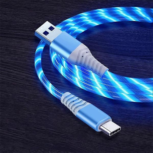 1m Glødende 3A Hurtiglading Type-C Kabel Høyhastighets Flytende Streamer Lys LED Dataoverføring USB-Kabel Blue
