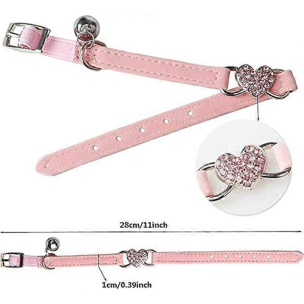2-delat kärleksflockat färgat diamantklockhalsband för katt (svart och rosa), sött litet katthalsband, katthalsband med klocka och resårband