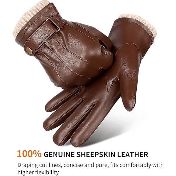 Herre Vinterhandsker Læder Varme Cashmere Touchscreen Handsker S