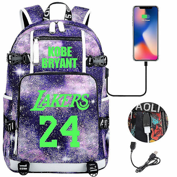 Nuorten opiskelijoiden koululaukku miesten ja naisten vapaa-ajan matkareppu Ko Be Bryant No.24 Lakers -reppu valaiseva nuorten ala- ja yläkoulun laukku USB C color-9