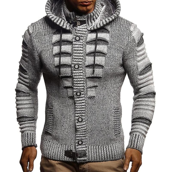 Vintage kofta män Casual enkelknäppt enfärgad oversized tröja herr stickade huvkoftor vinter mode tröja Beige XL
