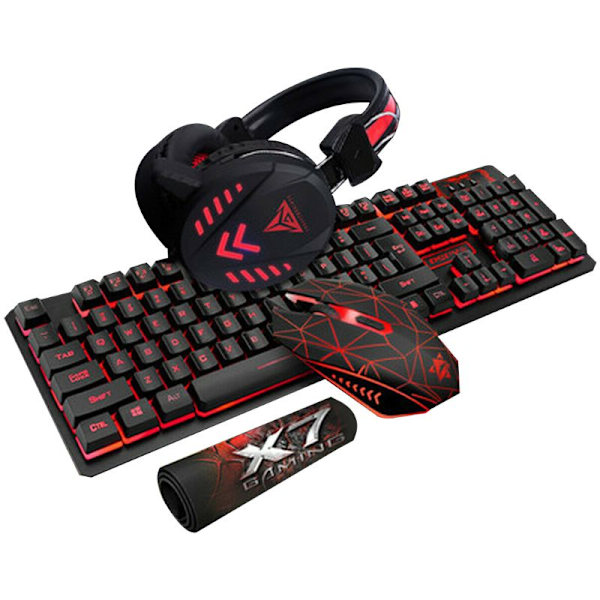 4st/set K59 Mekaniskt Trådbundet USB-Tangentbord Belyst Gamingmus Musmatta Headset Skrivbord Bakgrundsbelysning Kit Black Blue