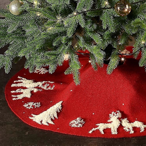 Juletræstæppe, Strikket juletræstæppe med snefnug, tykt juletræ, rustikke juledekorationer, tæppebetræk, trætræstæppe