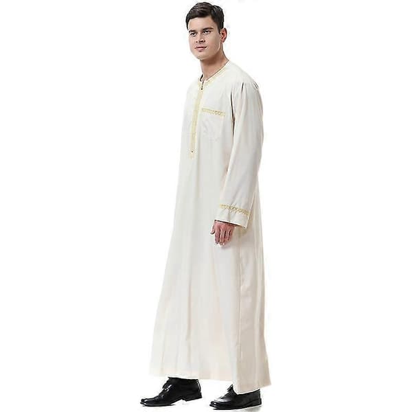 Mænd Muslim Saudi Robe Kaftan Dubai Tunic Beige S