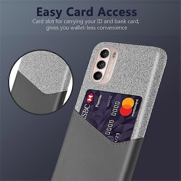 Kortholder Design Stof + PC + PU Læder Bagcover Stødsikkert Etui Kompatibelt til Motorola Moto G31 / G41 Grey