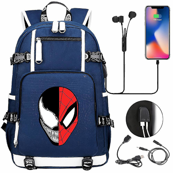 Venom Fashion Printet USB Ungdoms Skoletaske (1-11) Color-2
