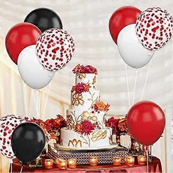 Røde og hvite ballonger, svarte og røde konfettiballonger, 50 stk. røde og svarte lateksballonger, helium karnevalsfestballonger, Valentinsdag vi