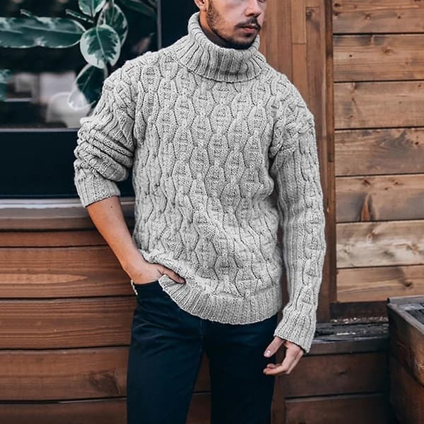 Herr Turtleneck Enfärgad Stickad Tröja Långärmad Ribbstickad Termisk Mjuk Herr Pullover Tröjor För Vinter Red L