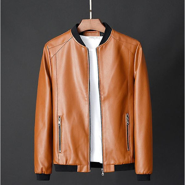 Læderjakke Herre Bomber Motorcykel Pu Jakke Plus Størrelse 8xl Afslappet Vintage Sort Biker Lomme Lynlås Jakker M