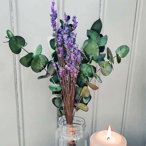 15 st Torkade och Konserverade Eukalyptusstjälkar & Lavendelblommor, 43 cm Eukalyptusblad Stjälkar Duschväxt