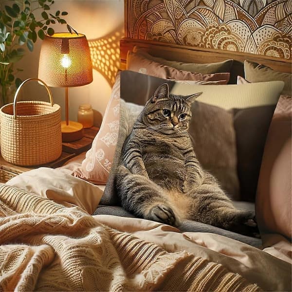 Katt som håller mobiltelefon tecknad 3D-tryckt kuddfodral - E6V3 E