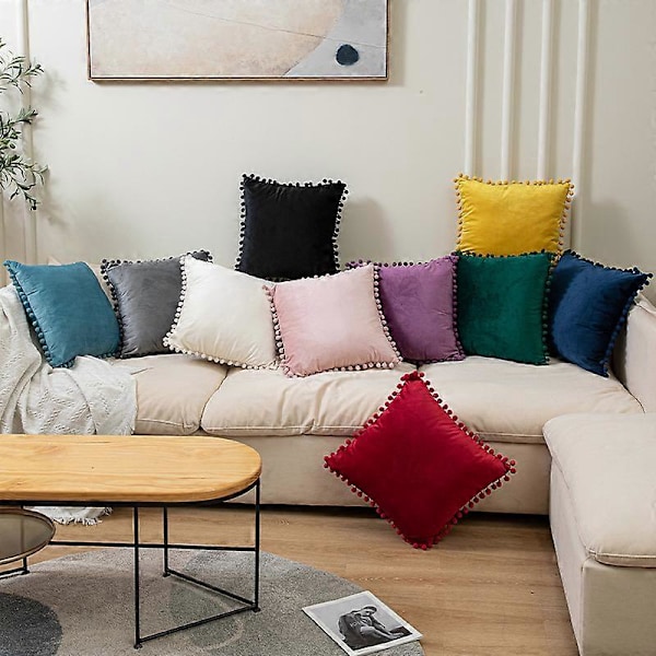 Sett med 3 Dekorative Putetrekk i Fløyel Sofaputevar 45X45CM (Lilla Gul Blå) Myk Komfortabel Dekorasjon Hjem Stue Soverom for Sofa