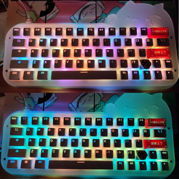 Sød kat kablet mekanisk tastatur gør-det-selv-kit 64 taster Hot-Swappable RGB-lyseffekt Minimalist