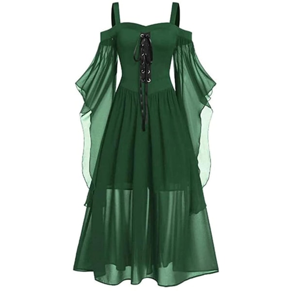 Halloween Keskiaikainen renessanssin Cosplay-asut Witch Gothic Pirate Viking Vestidos Bandage Dres Up Juhlajoulumekko naisille Green XXL