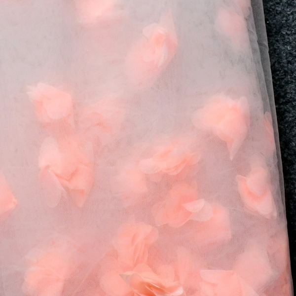Brudekjole 3D Blomster Brudeslør Pink Katedral Slør med Blush Blødt Draperingsslør Spredte Blonde Blomster Applikationer off white 200cm