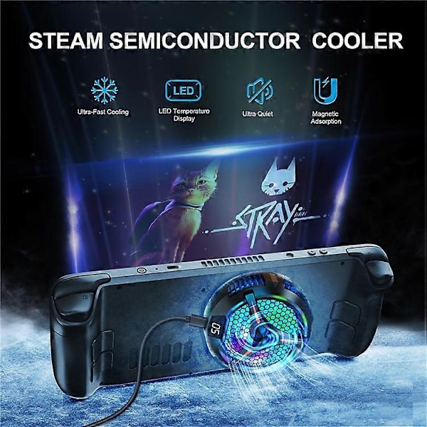 DEVASO D52 Puolijohdemagneettinen nopea jäähdytin, yhteensopiva Steam Deck -pelikonsolin kanssa, hiljainen jäähdytys, digitaalinen näyttö, jäähdytin (Lar