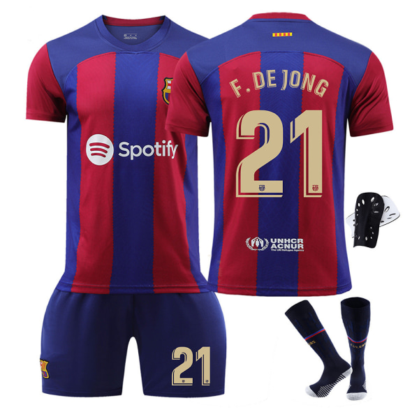 23-24 Barcelona hemma Frenkie De Jong nr 21 tröja (med strumpor skydd) Frenkie De Jong No. 21 XS