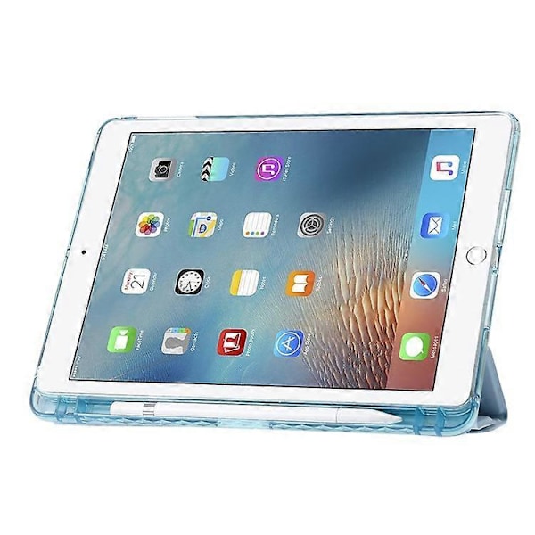 Kompatibel med iPad Air (2013) / Air 2 / iPad 9,7-tommer (2017) / (2018) Lær+Klar Akryl Tablet Case Origami Tri-fold Stativ Ta DarkGreen