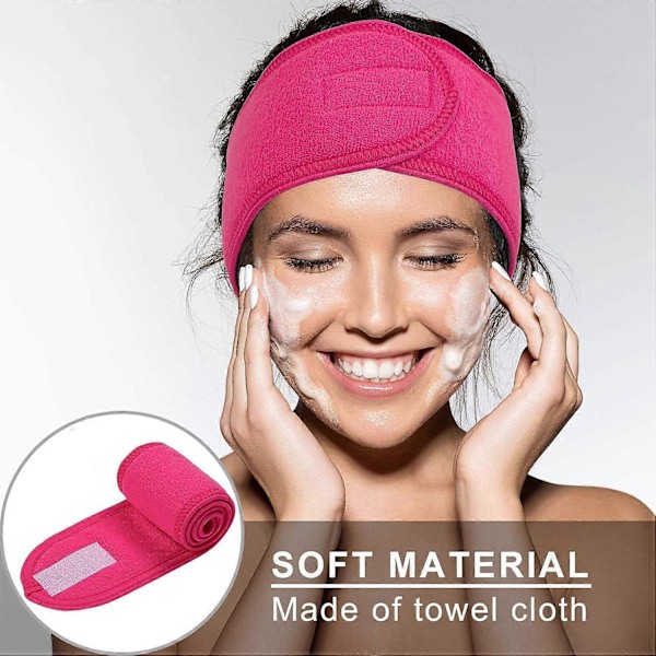 Hårband för ansikte, smink, justerbart frottéhårband för ansiktstvätt, dusch, 3 stycken (Vit, Rosa, Rosröd)