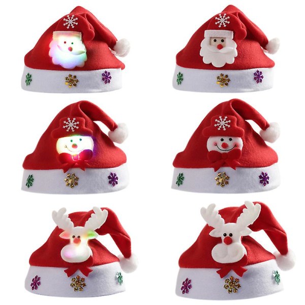 Joulu Led Hattu Uusi Vuosi Söpöt Lapset Aikuiset Cap Navidad Lapset Tyttö Hattu Uuden Vuoden puku Joulupukki Joulu Talvilahja Sisustus Christmas hat 4 Adlut 30x40cm