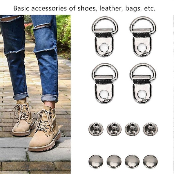 100 Set Skosnörhake DRing Öljett Spänne Mässing Sko Läder Väska DIY Nitar Verktyg Svart 9x14mm