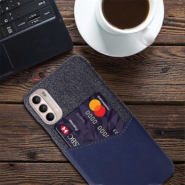 Kortholder Design Stof + PC + PU Læder Bagcover Stødsikkert Etui Kompatibelt til Motorola Moto G31 / G41 Blue