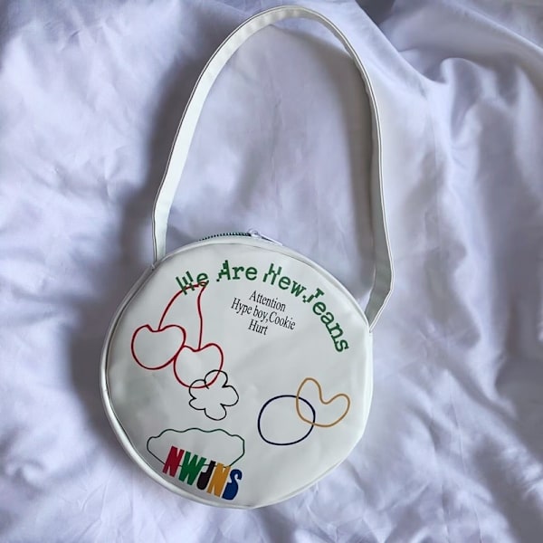 Popmusikk Denimveske Søt Konsert Rund Messenger Bag White 20x20x5cm