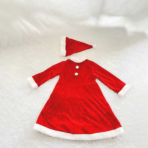 Barnens Dag Röd Jul Föreställning Festklänning med Julhatt Julklänning Tomte Jul Gyllene Sammet 1-3 år