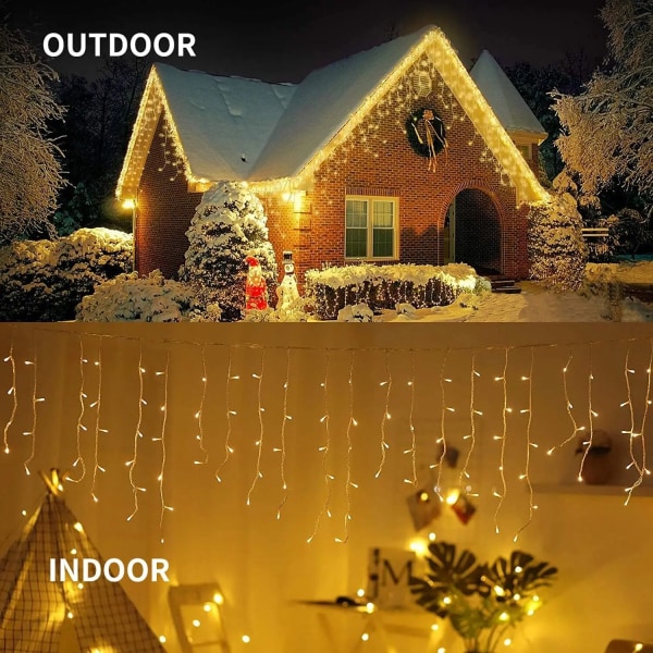 LED Solcellsdriven Istappsslinga Vattentät Juldekoration Gardinljusslinga för Sovrum Uteplats Trädgård Bröllopsfest 6M 264LED Warm White