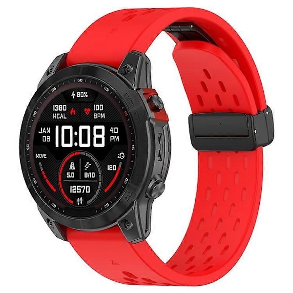 Kompatibel med Garmin Tactix 7 Pro / Fenix 7X / Fenix 7X Solar Silikone Urrem 26mm Åndbar Urrem med Foldespænde Red