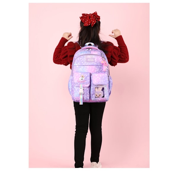 Söt skolväska för studenter, grundskoleväska för flickor, grundskoleryggsäckar kawaii rosa lila ryggsäck för flickor bokväska present Small Pink