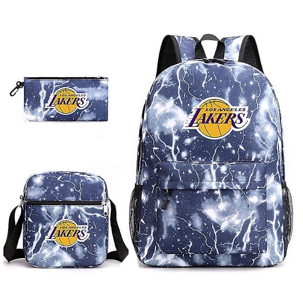 Tredelt Skolesekk Lakers Trykt Blyantveske Skulderveske Lightning blue Three piece set