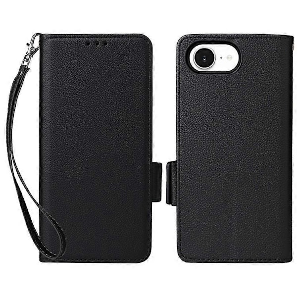Kompatibelt Plånboksfodral för iPhone 16e, Flipfodral med Litchi-textur, PU-läder Black