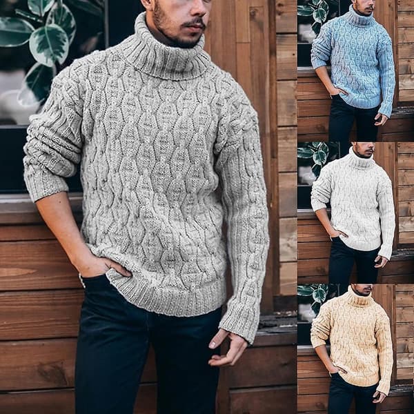 Herr Turtleneck Enfärgad Stickad Tröja Långärmad Ribbstickad Termisk Mjuk Herr Pullover Tröjor För Vinter Red L
