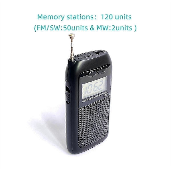 Bærbar Radio Lomme FM AM SW MW MP3-spiller Stereo Digital Mottaker LCD-skjerm Høy Sensitivitet Høyttaler Antenne