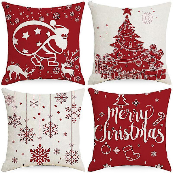 Set med 4 Kuddfodral Jul Snögubbe Beige Röd Slott Mönster Dekorativa Soffkuddar Dekoration för Sovrum, Stol, Bil, Säng, Trädgård 45 x 45cm