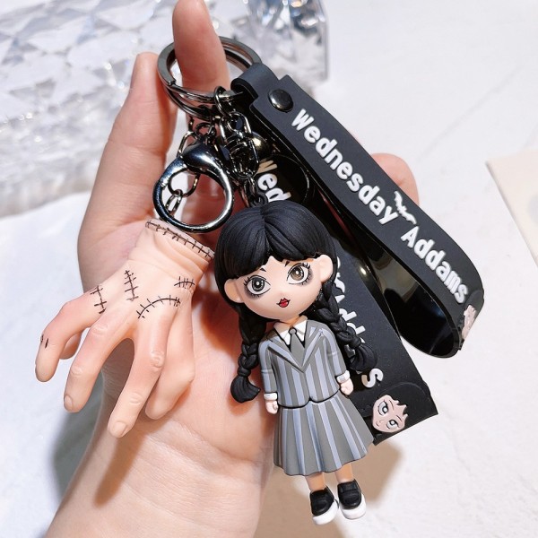 Wednesday Addams Nyckelring Docka Skräck Husdjur Handdocka Nyckelring Tillbehör Väska Hänge Pojke Flicka Gåva 2