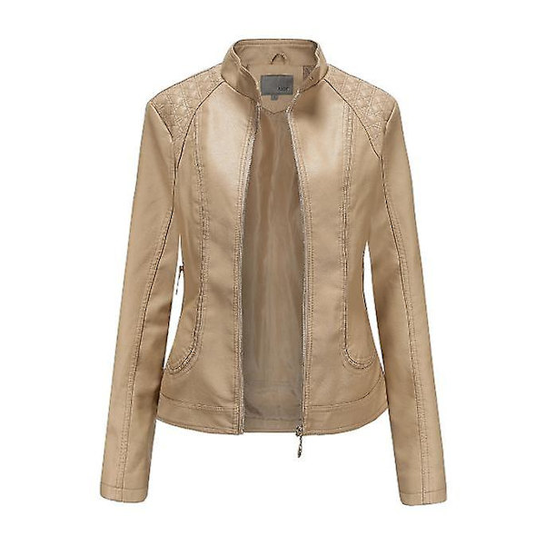 PU Läder Jacka med Dragkedja Vår Höst Dam Oversize Motorcykel Streetwear Ytterkläder Kläder Svart Khaki champagne XL