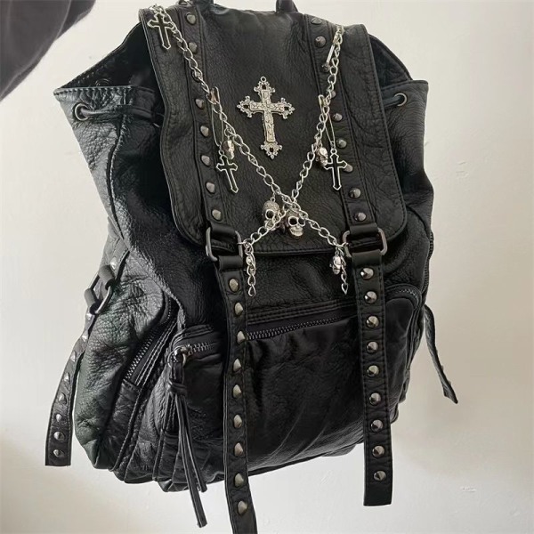 Rivet Y2k Ryggsäck Kvinnlig Gotisk Subkultur Punk Cross Svart Dam Retro Harajuku Ryggsäck Estetik Black