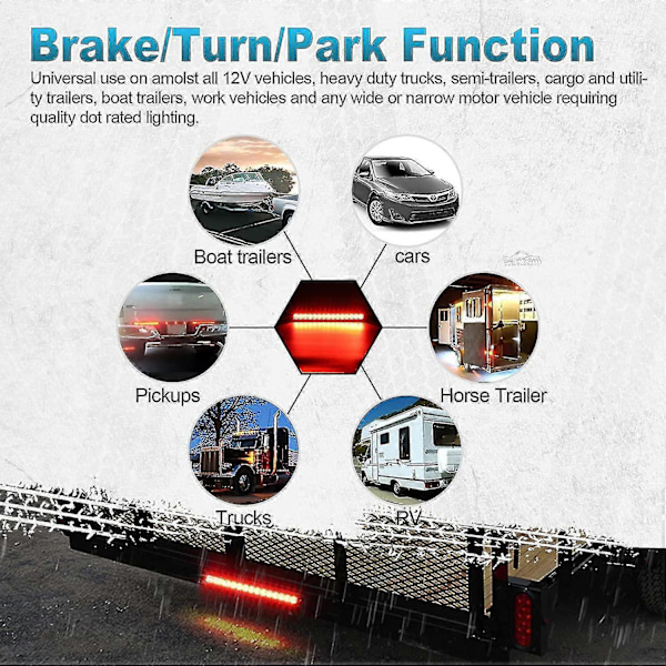 2 stk 12v 15 LED Tilhenger Brems Baklys Bar, Vanntette Baklys, Kjørelys, Identifikasjonslys For Offroad Lastebil Varebil Bobil UTV ATV