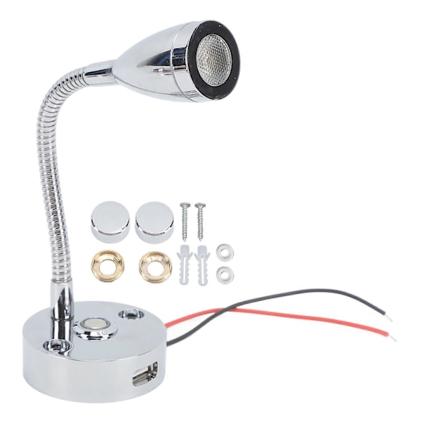 RV Læselampe LED Krom Indendørs Sengelampe Båd Yacht USB 3 Justerbar Lysfarve Touch Lampe DC12 til 24V