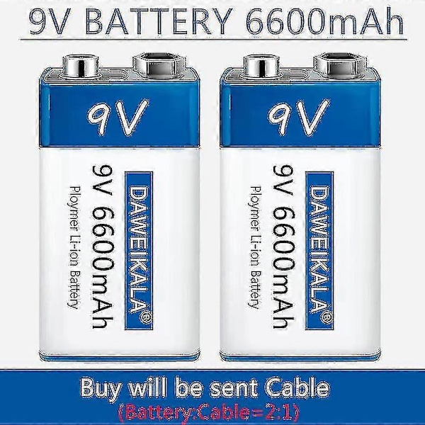 9V 6600mAh Li-ion Uppladdningsbart Batteri Typ-c USB Batterier 9V Litium För Multimeter Mikrofon Leksak Fjärrkontroll Ktv