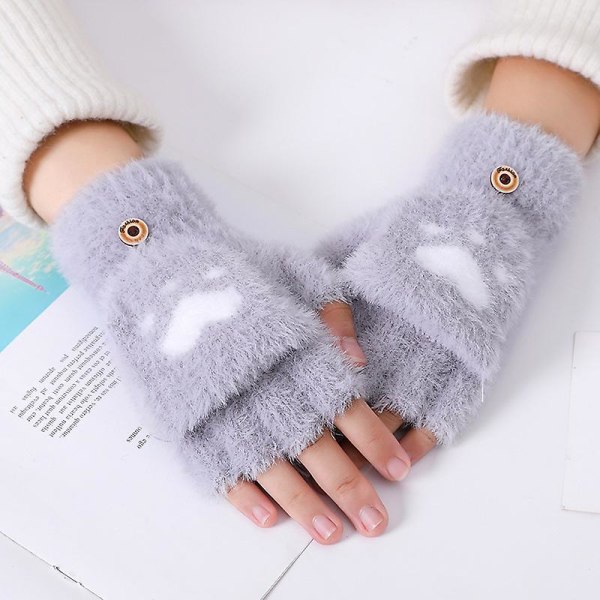 Söta hjärtformade handskar för kvinnor, fluffiga plyschhandskar för vintern grey 2