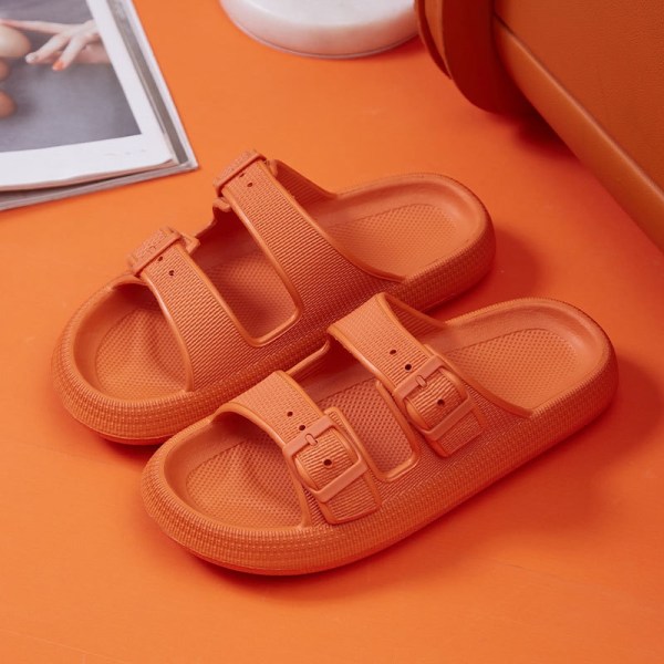 Fashion Spænde Tykke Sål Hjemmesko Kvinders Home Soft Sole Cloud Hjemmesko Orange 36-37