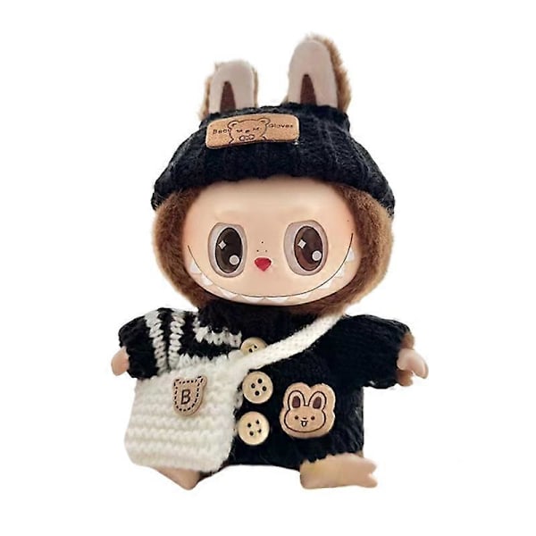 17 cm Mini Dukketøjsdragt Tilbehør Til Labubu Sweater Hat Skuldertaske Tøj Labubu Dukketøj Modetøj A5