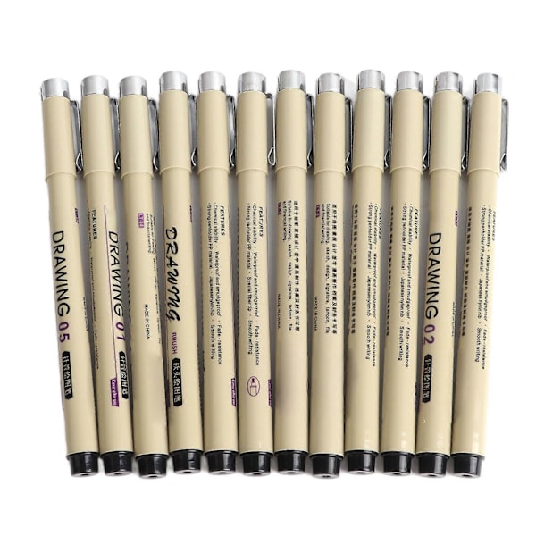 12 kpl Mikrokynä Fineliner Mustekynät Vedenpitävät DIY Moniliner Kynät Piirustuskynät Metalliklipsillä Taiteilijoille Kuvitukseen Luonnosteluun