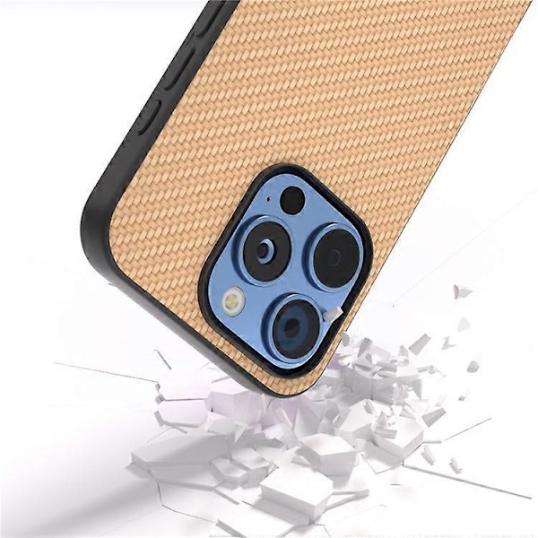 ABEEL Kompatibelt Skal för iPhone 16 Pro Max Läder+PC+TPU Telefonskal Kolfibertextur LightYellow