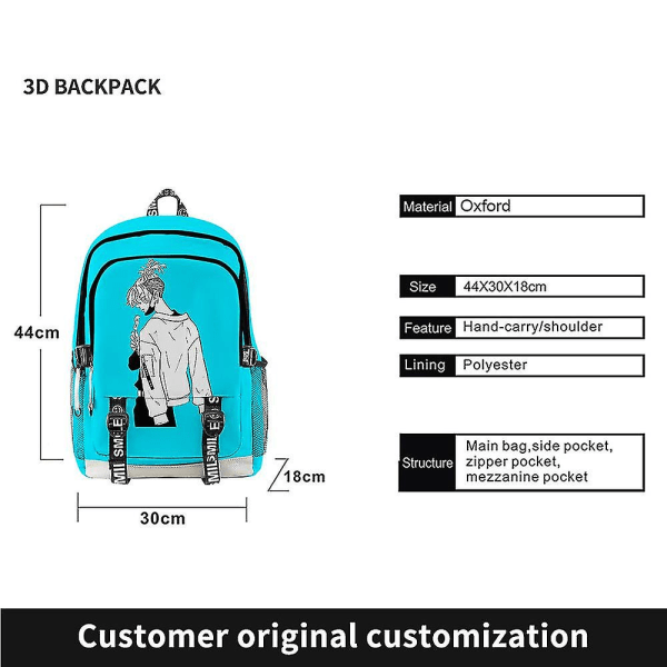 Anime 60106 Skolesekk Rundt Campus Student Ryggsekk 3d Digital Populær Reiseveske F